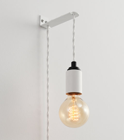 Step Up Plug-in Pendant - White & black mounted on a white L-Bracket