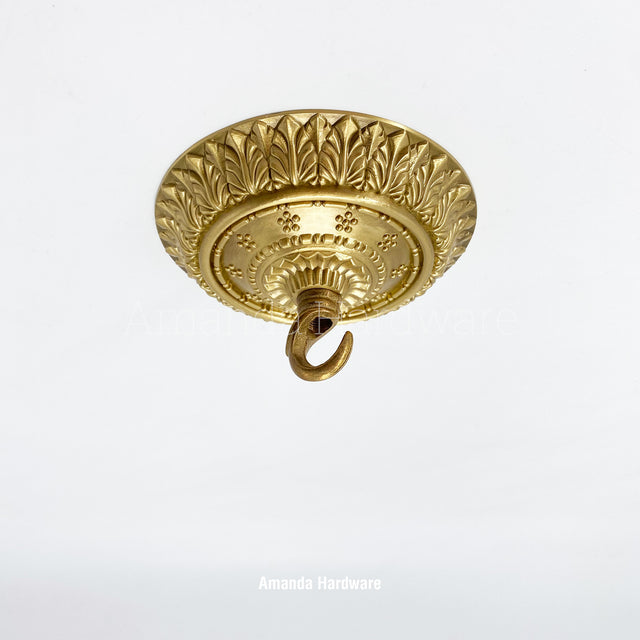 Brass Canopy Hook With Floral Relief - 4.72in