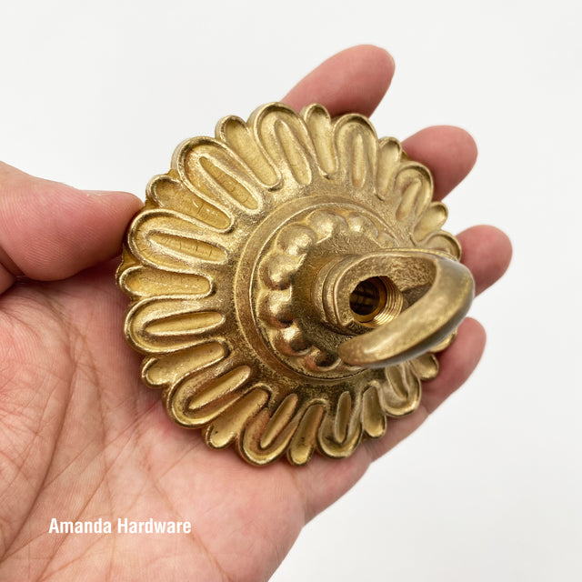 Floral Brass Dome Hook - 3.2in