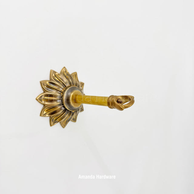 Floral Brass Petal Hook With Rod - 3.5in