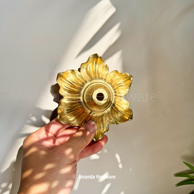 Brass Relief Flower Hook - 4.8in