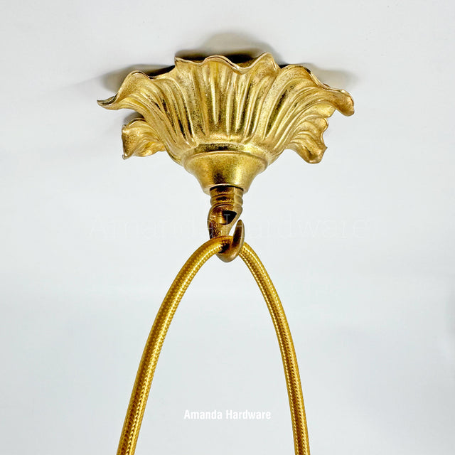 Brass Relief Flower Hook - 4.8in