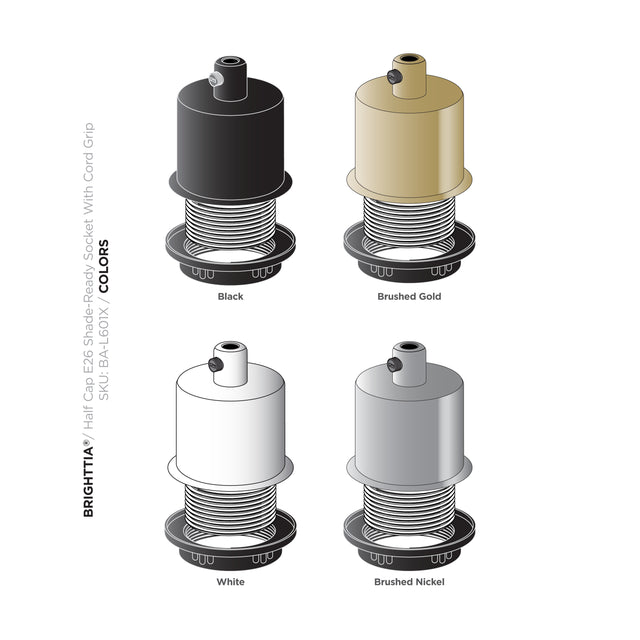 Half Cap E26 Shade-Ready Bulb Socket - Brushed Gold