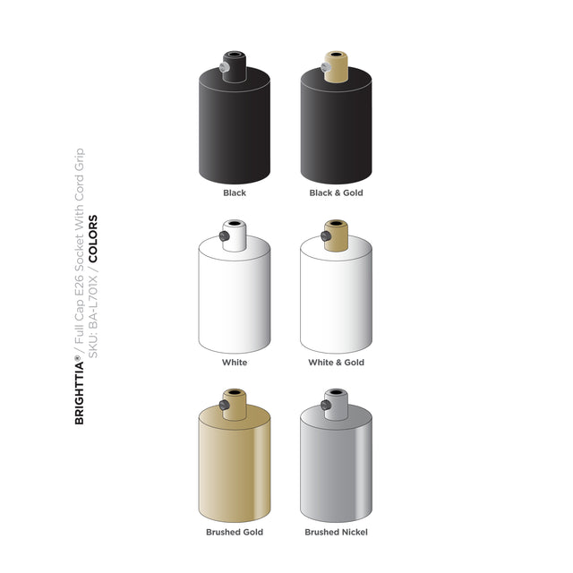 Full Cap E26 Bulb Socket With Cord Grip - Brushed Gold