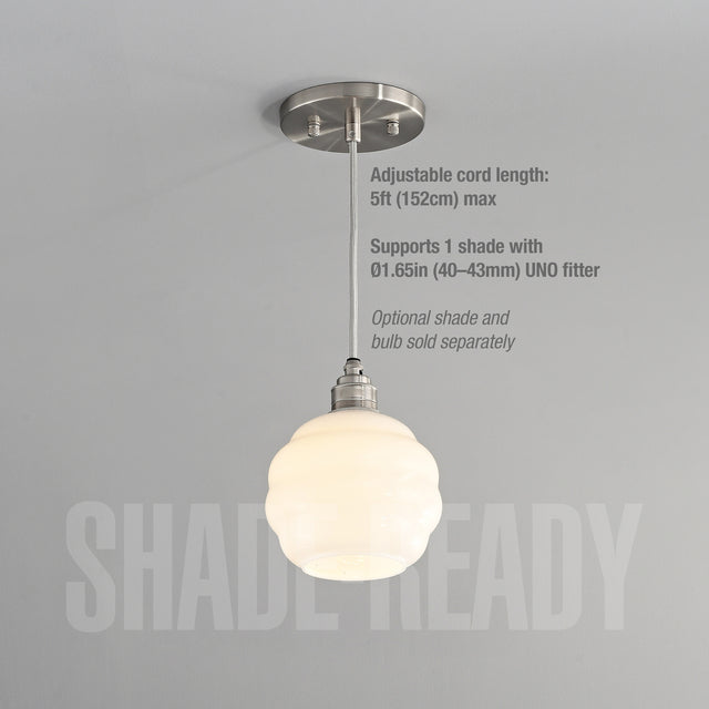 Premium Brass Shade-Ready Hardwired Pendant - Nickel