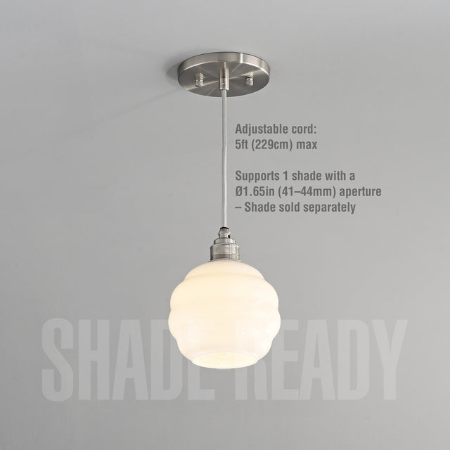 Premium Brass Shade-Ready Hardwired Pendant - Nickel