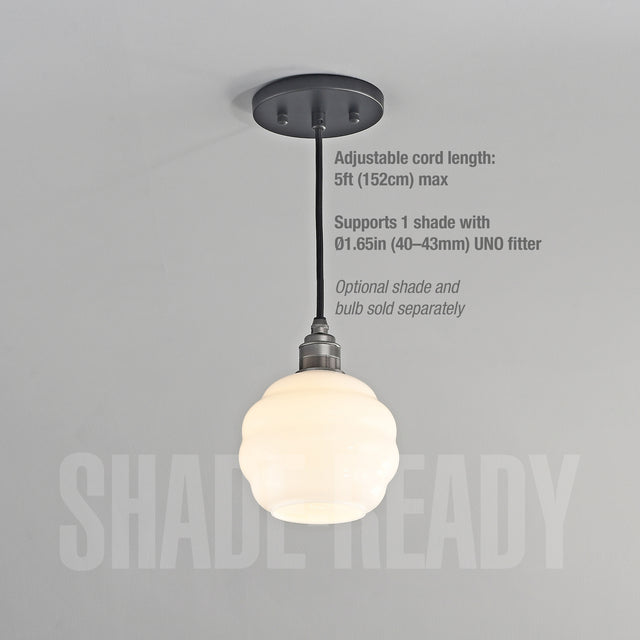 Premium Brass Shade-Ready Hardwired Pendant - Gunmetal