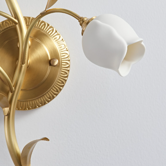 Modern Brass Wall Sconce With White Ceramic Tulip Shades