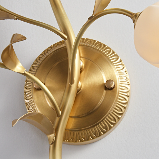 Modern Brass Wall Sconce With White Ceramic Tulip Shades