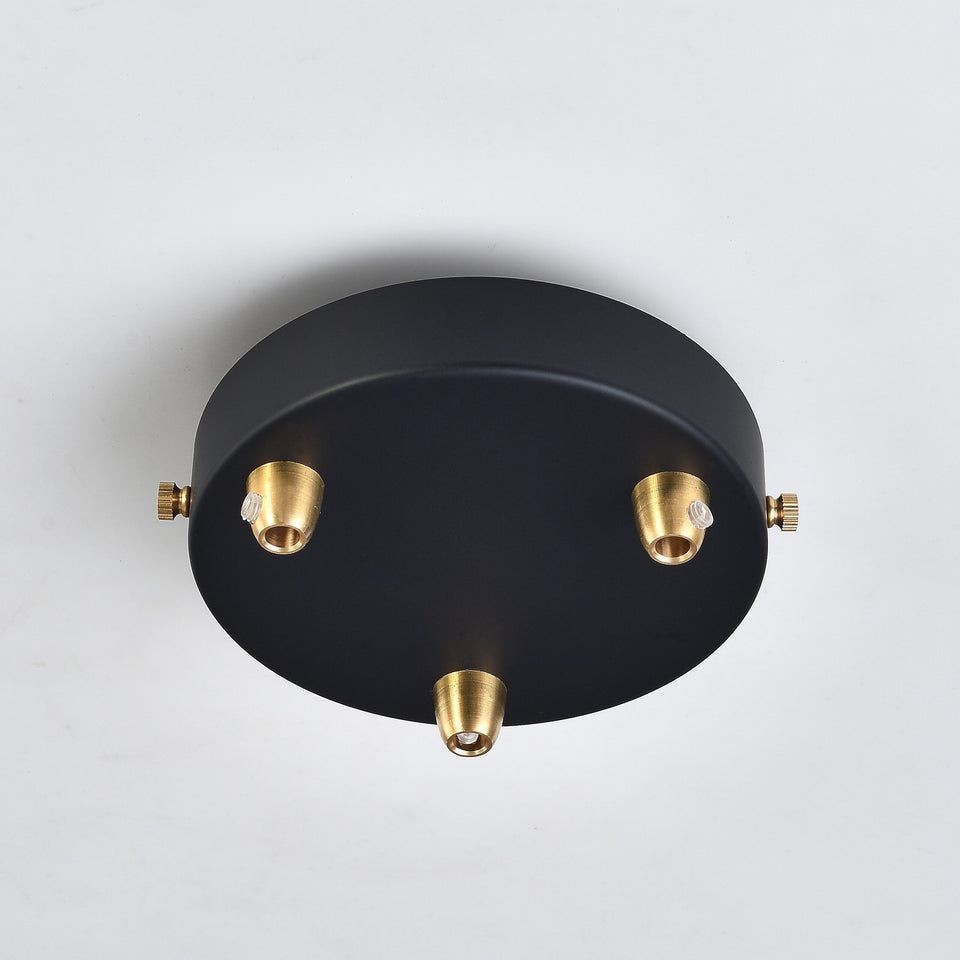 3-Port Black Ceiling Canopy With Brass Cord Grip