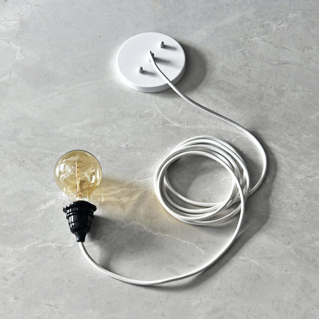 White Fabric Cord - Cloth Covered Electrical Wire - Custom Lengths