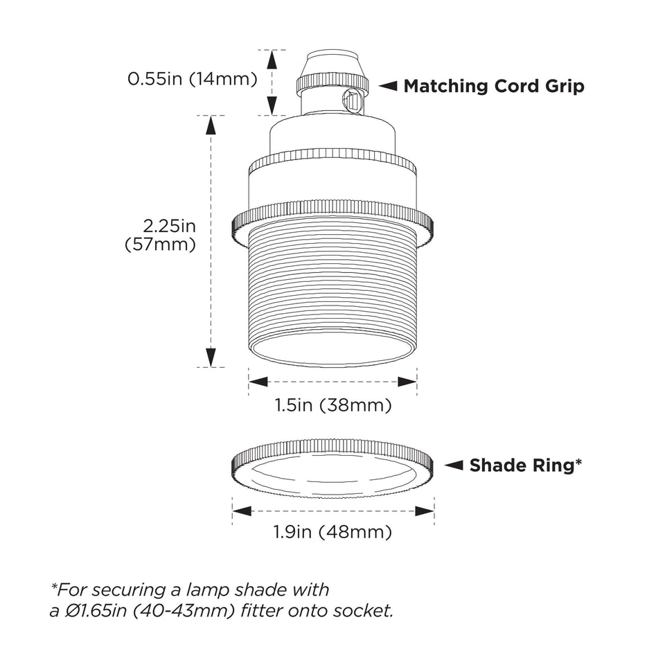 Shade-Ready Brass E26 Light Bulb Socket - Gunmetal