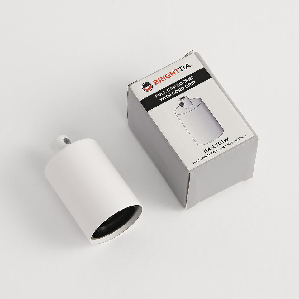 Full Cap E26 Bulb Socket With Cord Grip - White