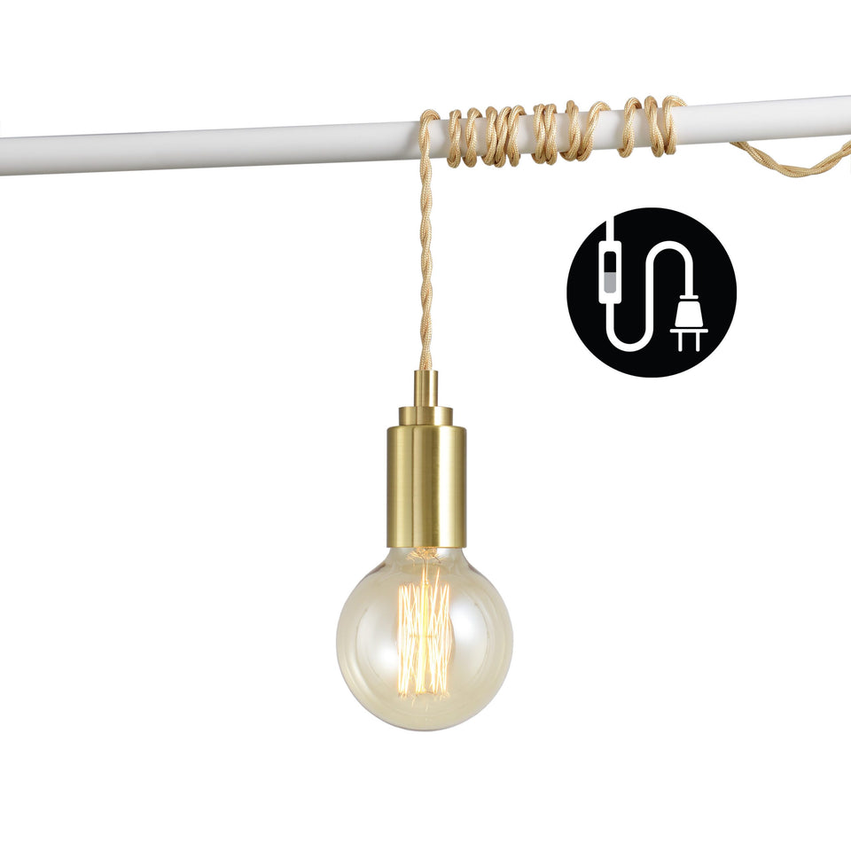 Simple Top Portable Plug-In Pendant - Brushed Gold