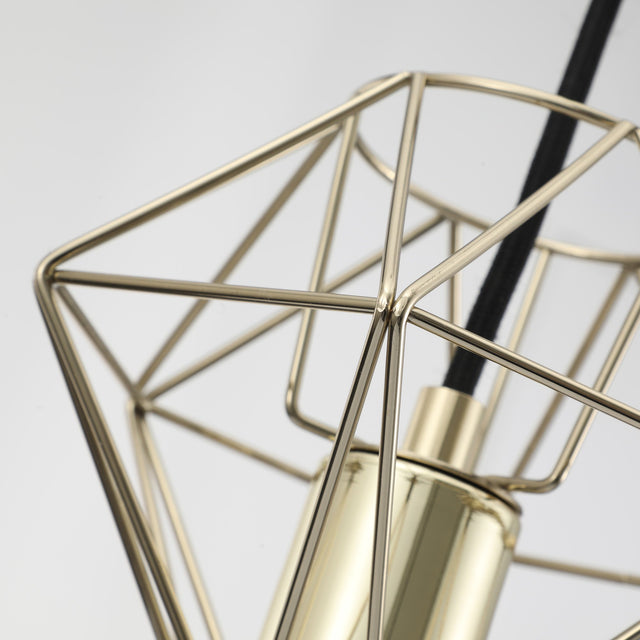 BP0017-1BP-Gold-Industrial Swag Plug-In Pendant Light with Diamond Wire Cage