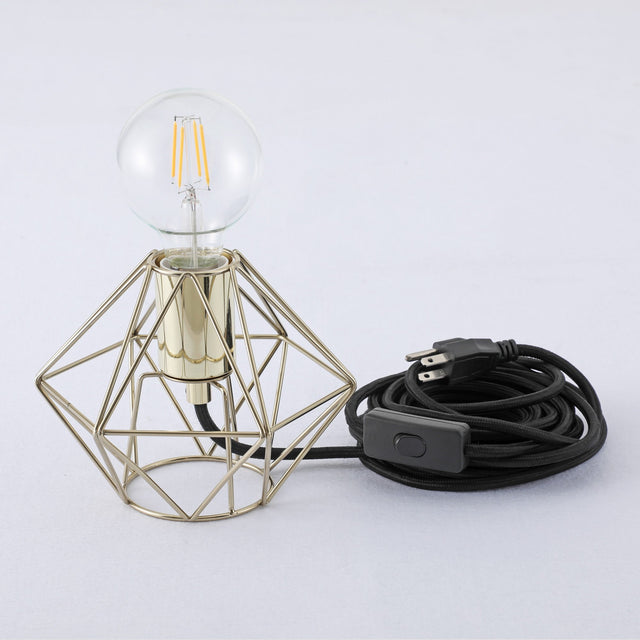 BP0017-1BP-Gold-Industrial Swag Plug-In Pendant Light with Diamond Wire Cage