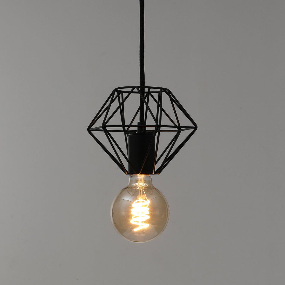 BP0017-1CP-Black-Industrial Swag Plug-In Pendant Light with Diamond Wire Cage