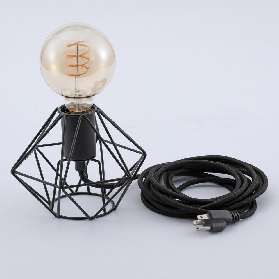 BP0017-1CP-Black-Industrial Swag Plug-In Pendant Light with Diamond Wire Cage