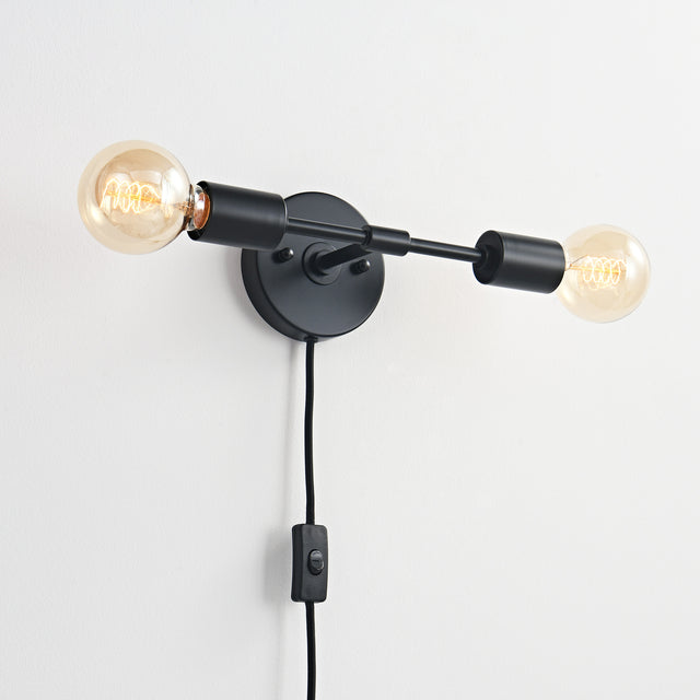 Brooklyn Plug-In 2-Light Wall Sconce - Black
