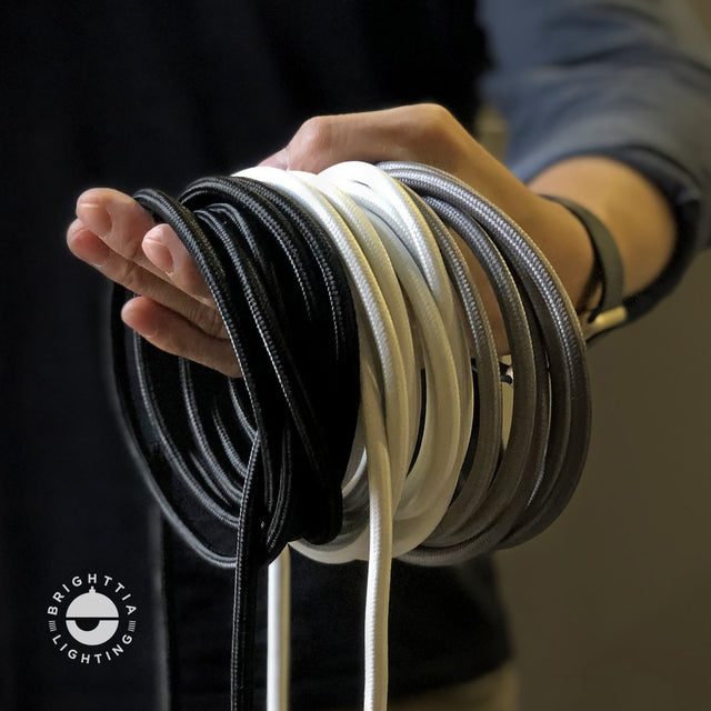White Fabric Cord - Cloth Covered Electrical Wire - Custom Lengths