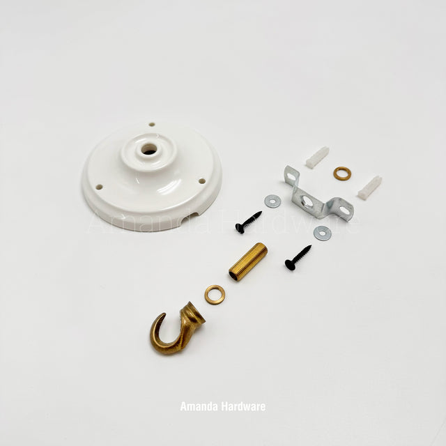 White Ceramic Canopy Hook - 4.13in