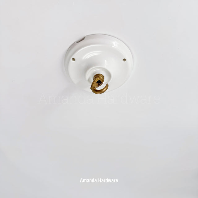 White Ceramic Canopy Hook - 4.13in