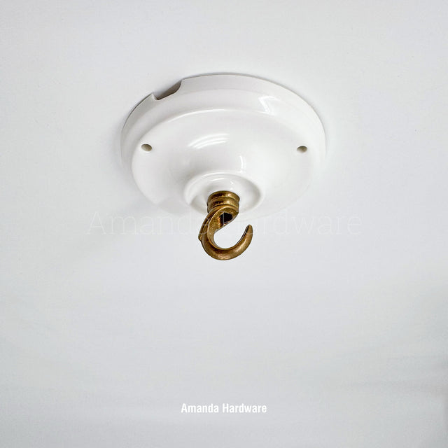 White Ceramic Canopy Hook - 4.13in
