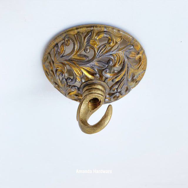 Round Floral Brass Hook - 3in