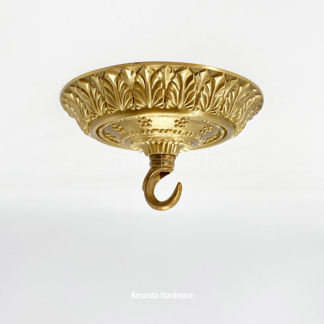Brass Canopy Hook With Floral Relief - 4.72in