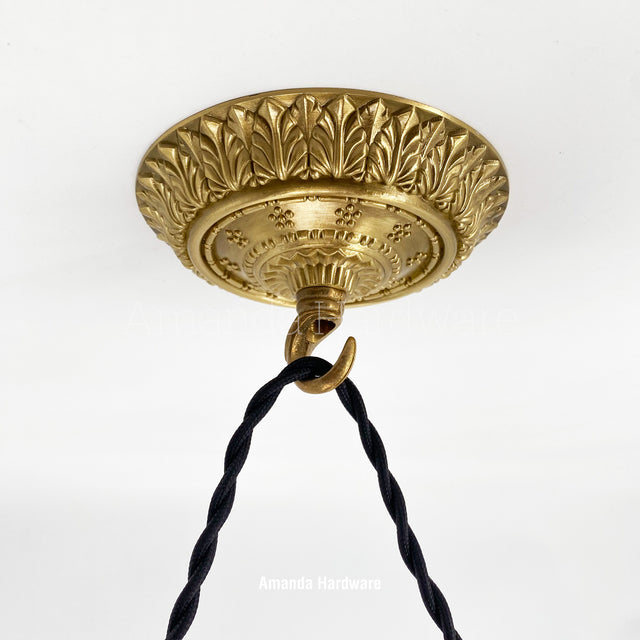 Brass Canopy Hook With Floral Relief - 4.72in