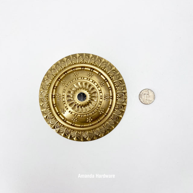 Brass Canopy Hook With Floral Relief - 4.72in