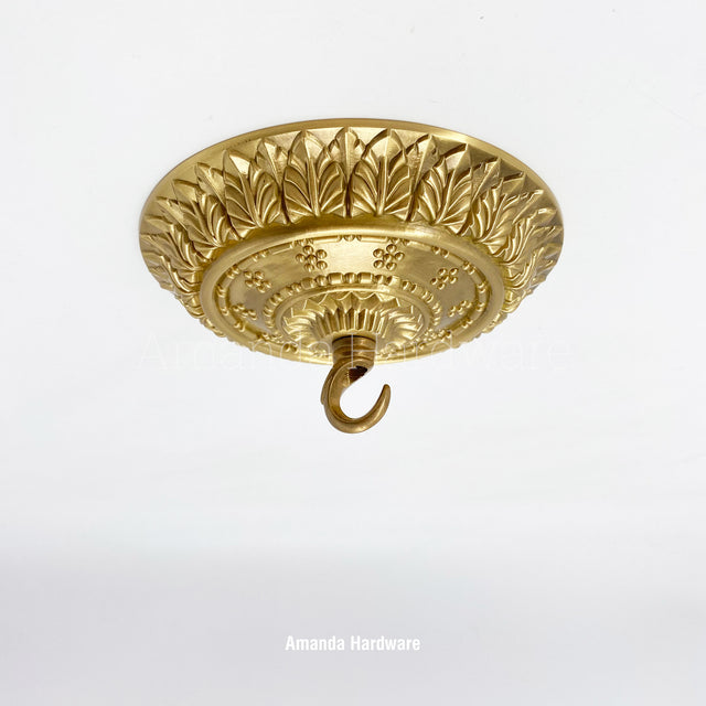 Brass Canopy Hook With Floral Relief - 5.91in