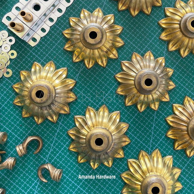 Floral Brass Petal Hook With Rod - 3.5in