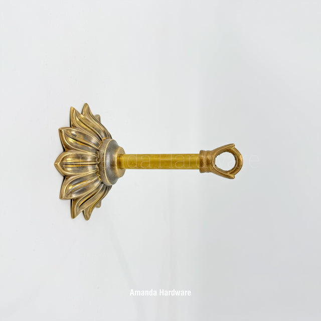 Floral Brass Petal Hook With Rod - 3.5in