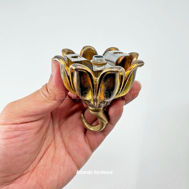 Antique Long Petal Brass Hook - 2.76in