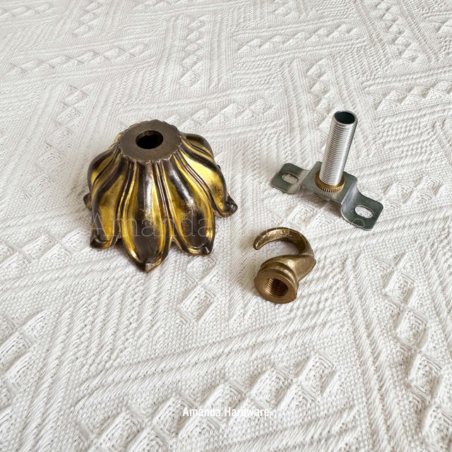 Antique Long Petal Brass Hook - 2.76in