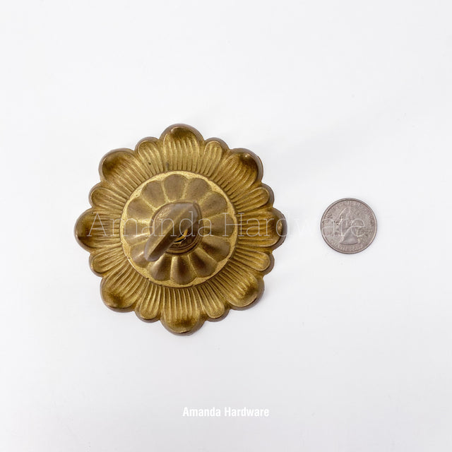 Brass Flower Petal Dome Hook - 3.56in