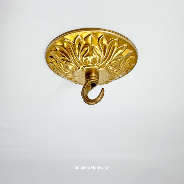 Brass Plum Flower Canopy Hook - 4in
