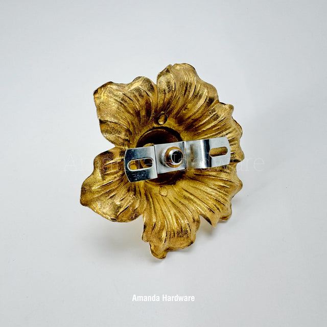 Brass Relief Flower Hook - 4.8in