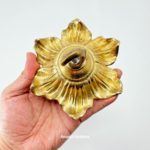 Brass Relief Flower Hook - 4.8in