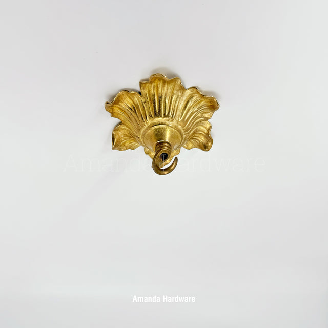 Brass Relief Flower Hook - 4.8in