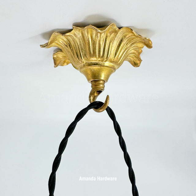 Brass Relief Flower Hook - 4.8in