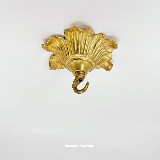 Brass Relief Flower Hook - 4.8in