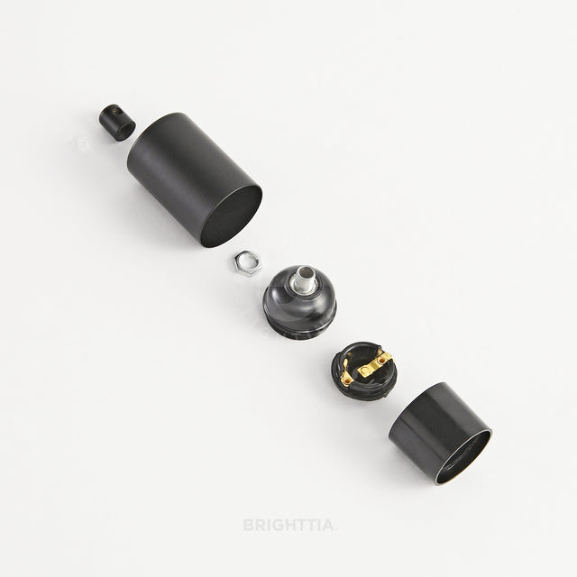 Full Cap E26 Bulb Socket With Cord Grip - Black