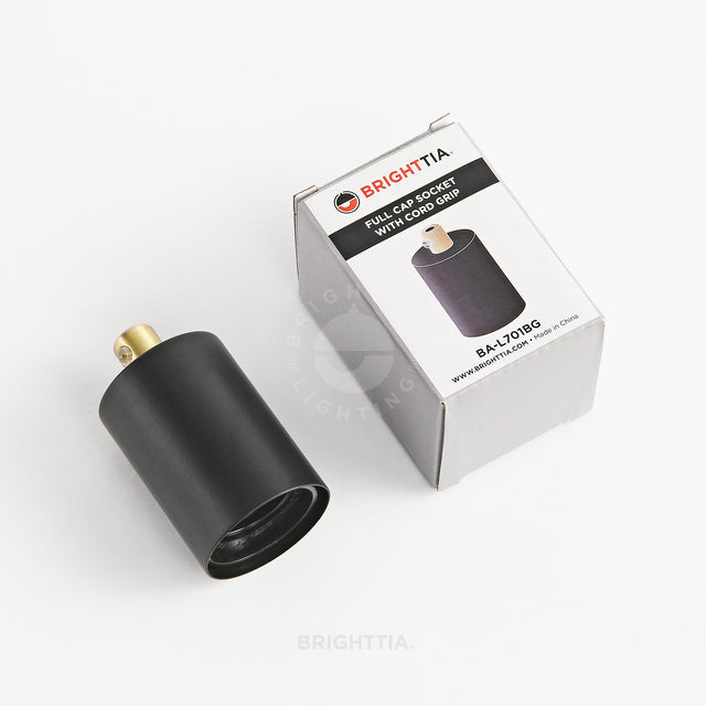 Full Cap E26 Bulb Socket With Cord Grip - Black/Gold