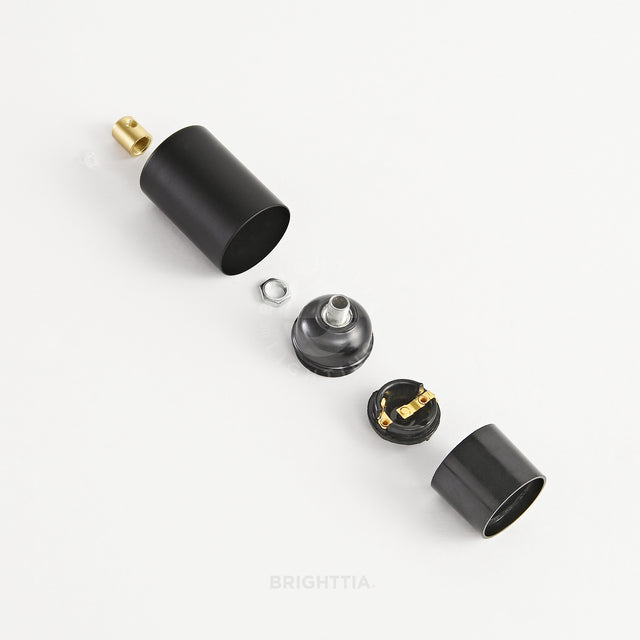 Full Cap E26 Bulb Socket With Cord Grip - Black/Gold