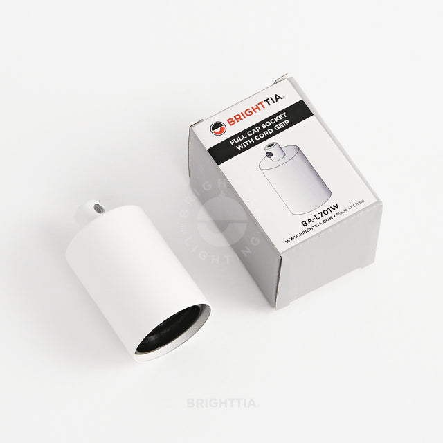 Full Cap E26 Bulb Socket With Cord Grip - White