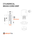 Cylinder brass cord grip technical line drawing with dimensions: 14mm diameter by 22mm height