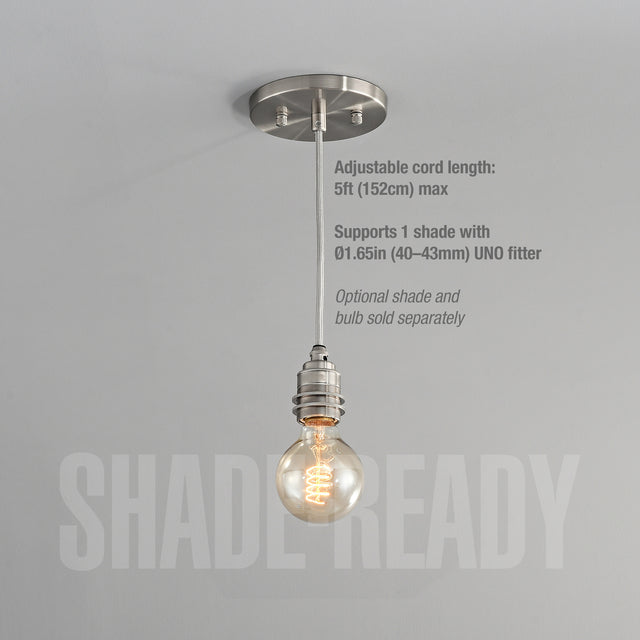 Premium Brass Shade-Ready Hardwired Pendant - Nickel
