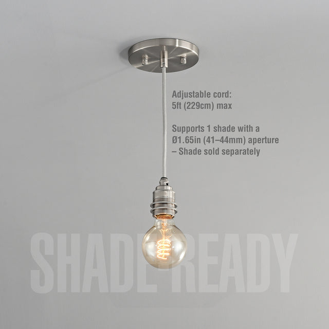 Premium Brass Shade-Ready Hardwired Pendant - Nickel